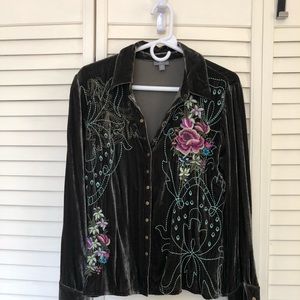 J Jill Button down blouse with embroidery.